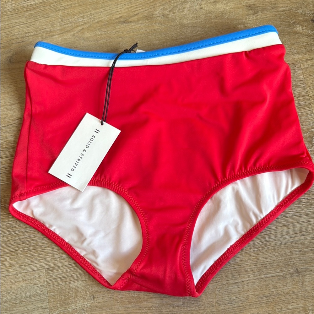 SOLID & STRIPED Red and Blue Bikini Bottom